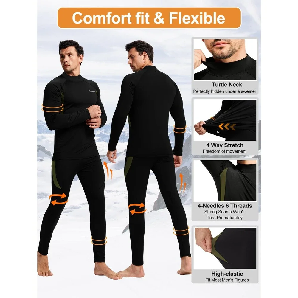 romision Men's Thermal Underwear Long Johns Fleece Lined Base Layer Cold XL